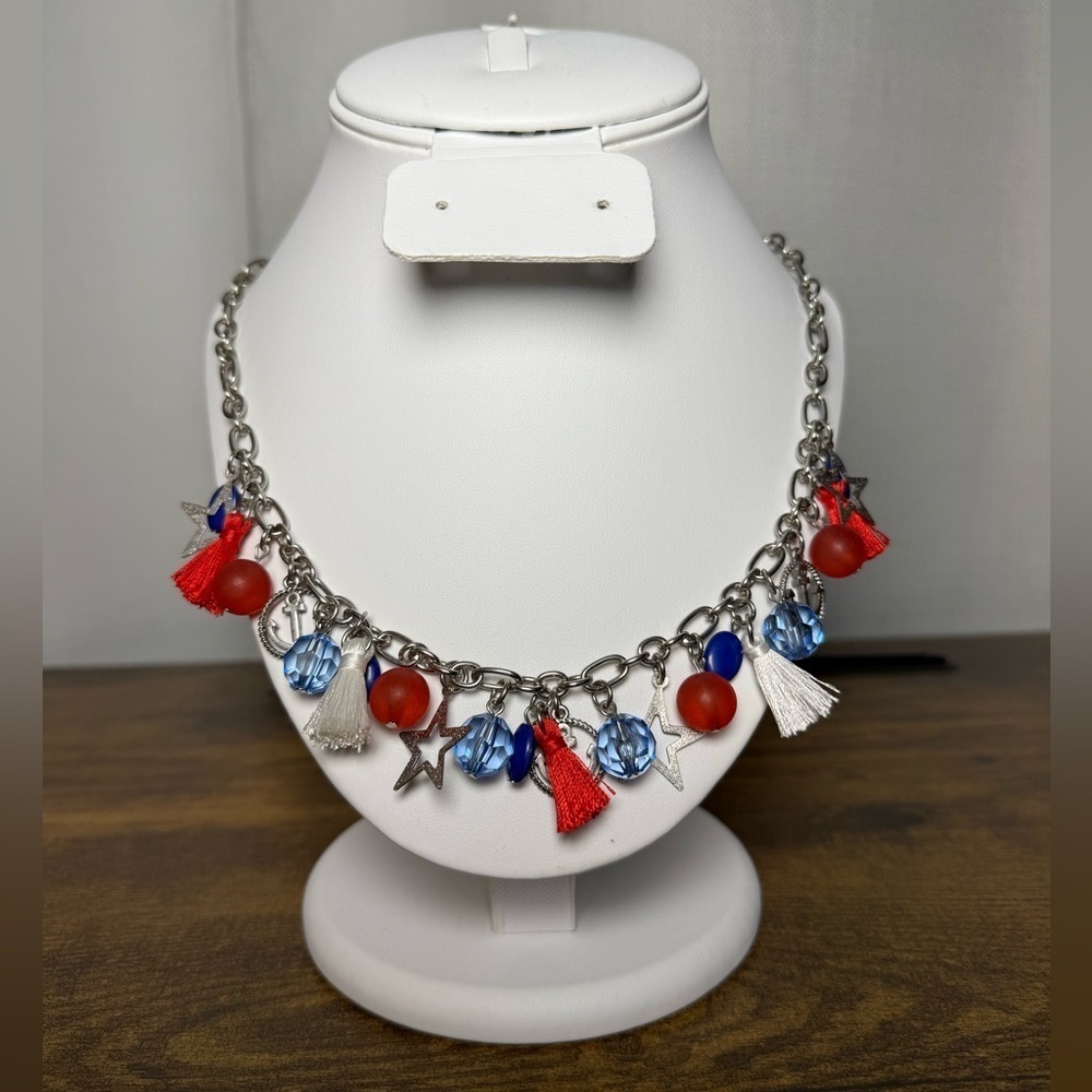 Red White and Blue Nautical Bead Chain Charm Necklace - Picture 7 of 7